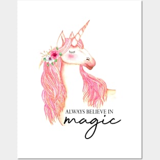 Always believe in magic, pink unicorn Posters and Art